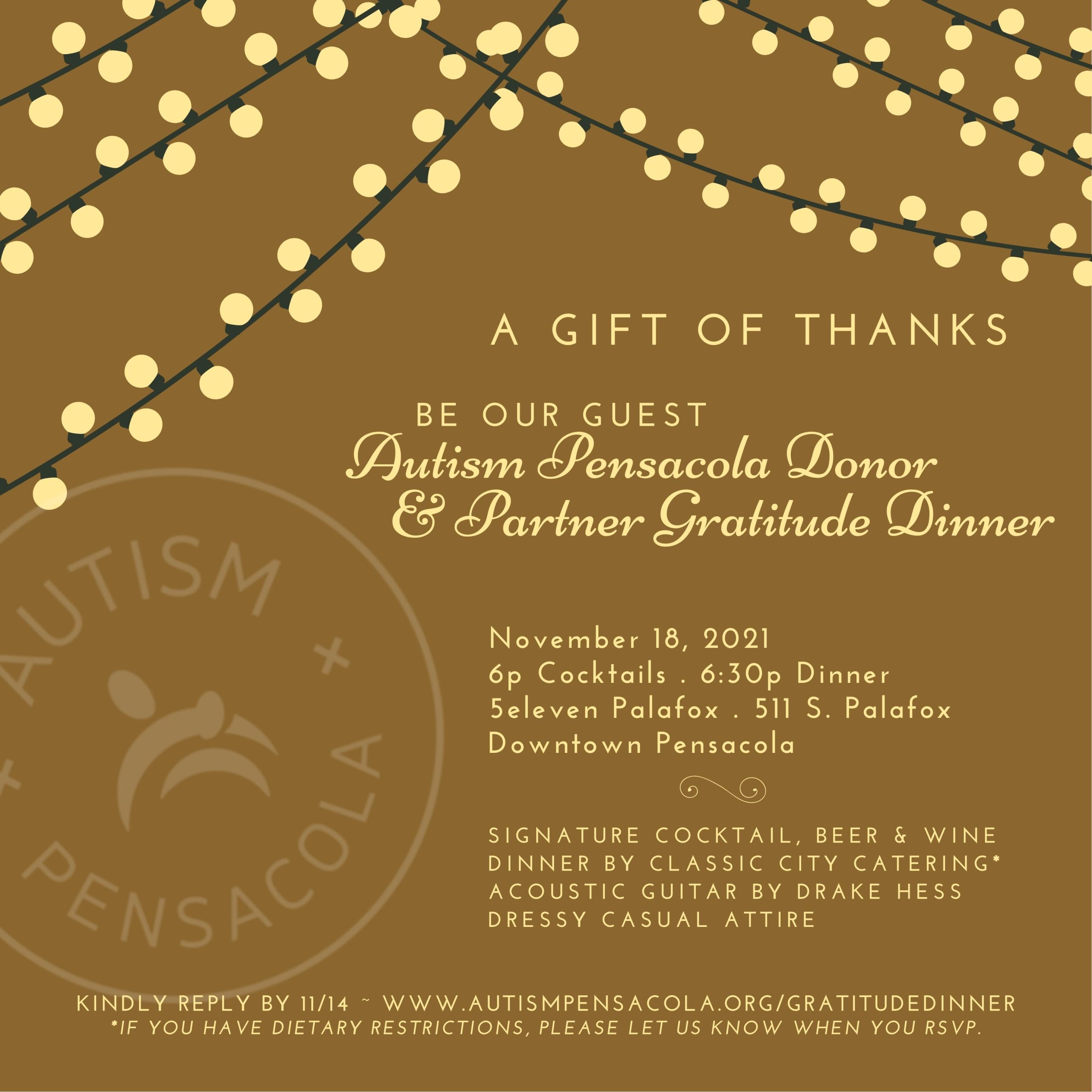 Autism Pensacola Donor & Partner Gratitude Dinner Invitation